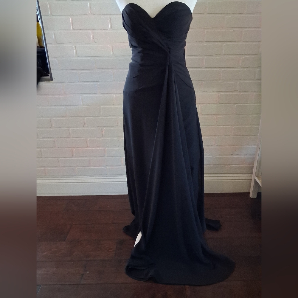 Faviana Strapless Black Sweetheart Draped Evening Gown